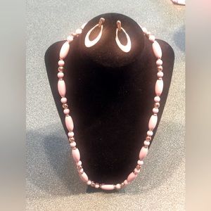 Trifari earring necklace pink gold  set